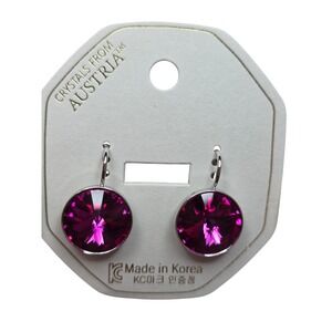 NEW Crystals Austria Fuchsia Pink Round Leverback‎ Earrings 15mm Platinum Plated